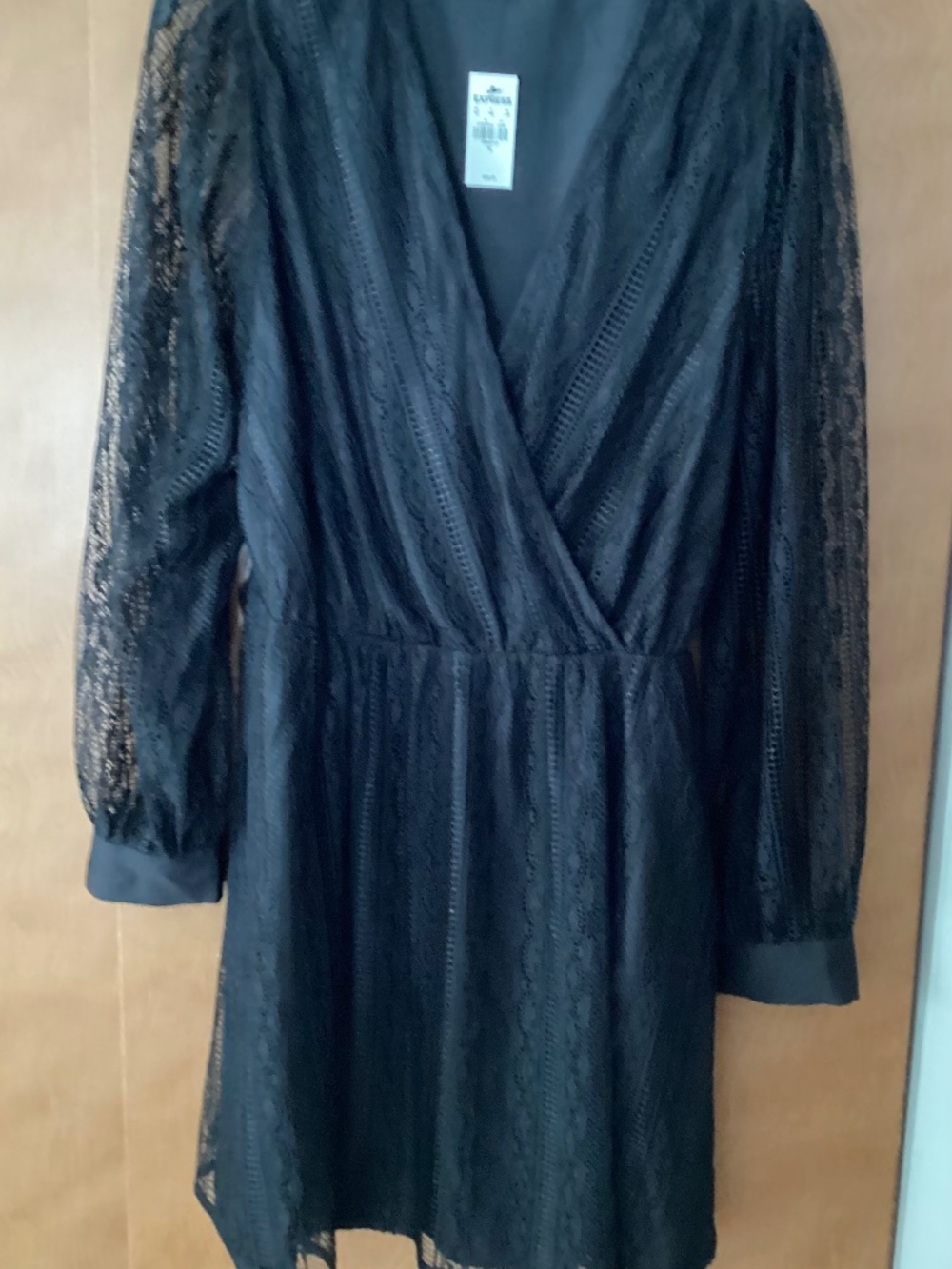 Express Long Sleeve Tie Waist Mini Dress Black Lace Xtra Large NWT